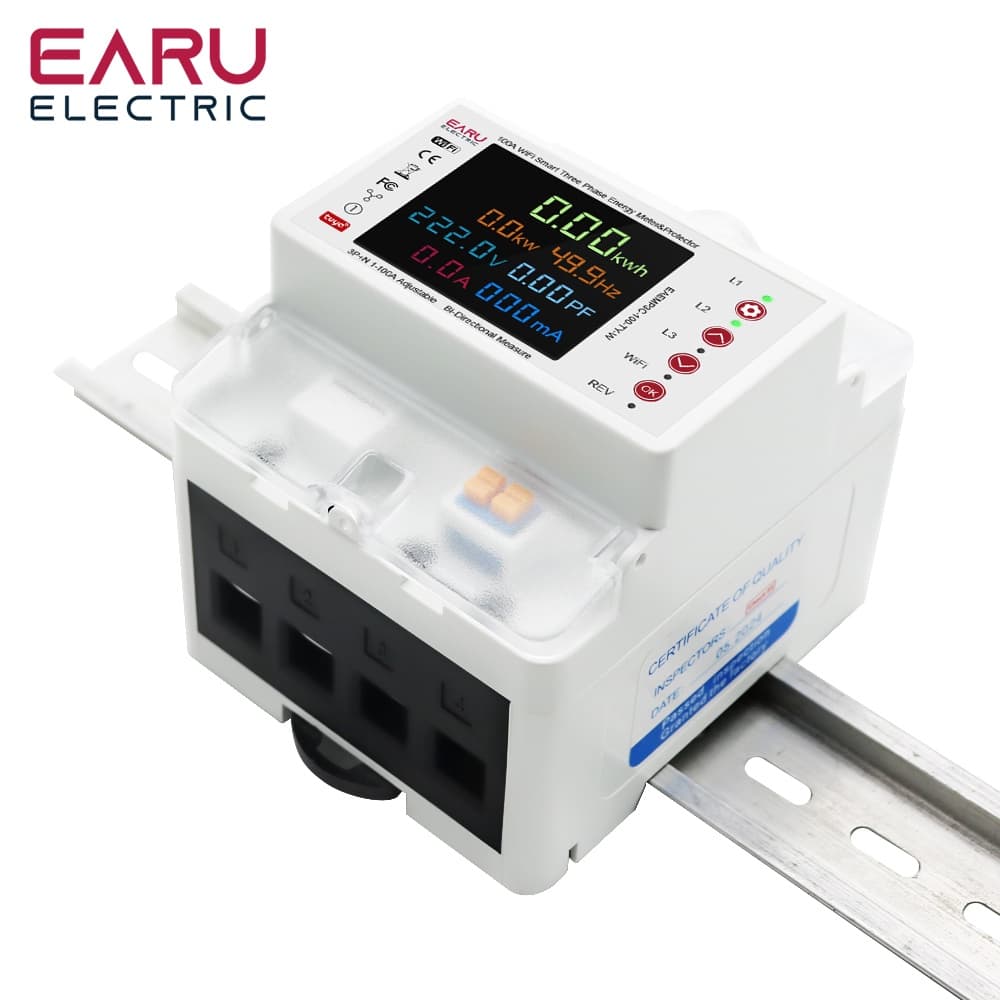 قاطع كهرباء ذكي EARU ثلاثي الطور 100 أمبير بشاشة ملونة